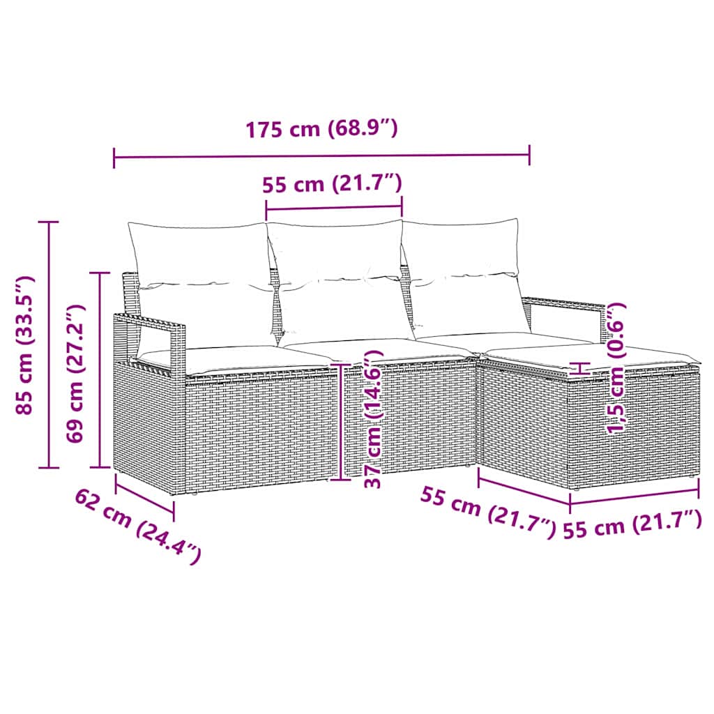 Bankstel 4 pcs Zwart poly rattan is nu te koop bij PeponiXL, paradijselijk wonen!