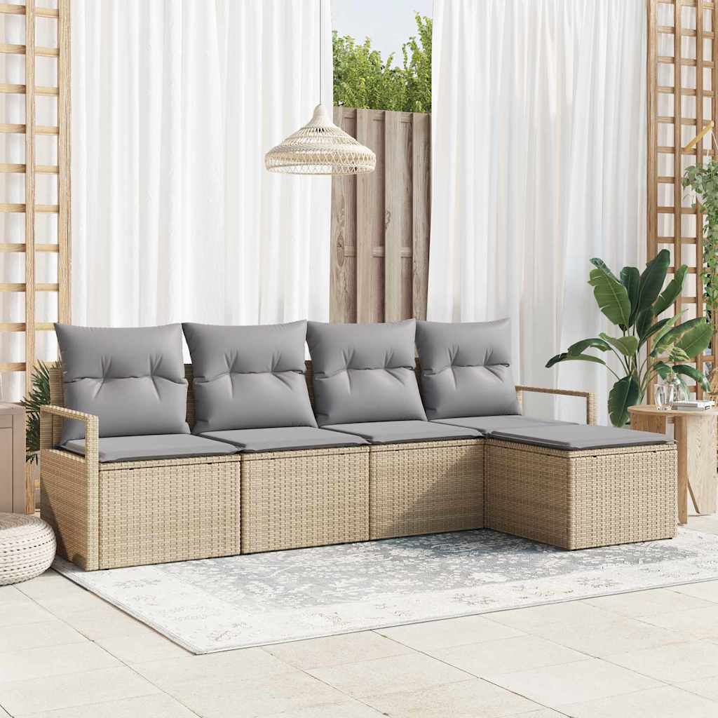Bankstel met kussen 5 pcs Beige poly rattan is nu te koop bij PeponiXL, paradijselijk wonen!