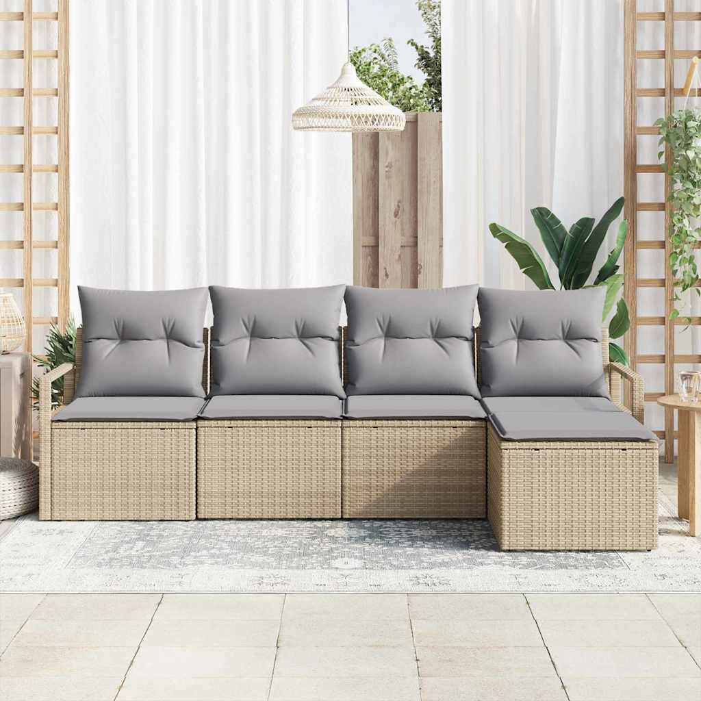 Bankstel met kussen 5 pcs Beige poly rattan is nu te koop bij PeponiXL, paradijselijk wonen!