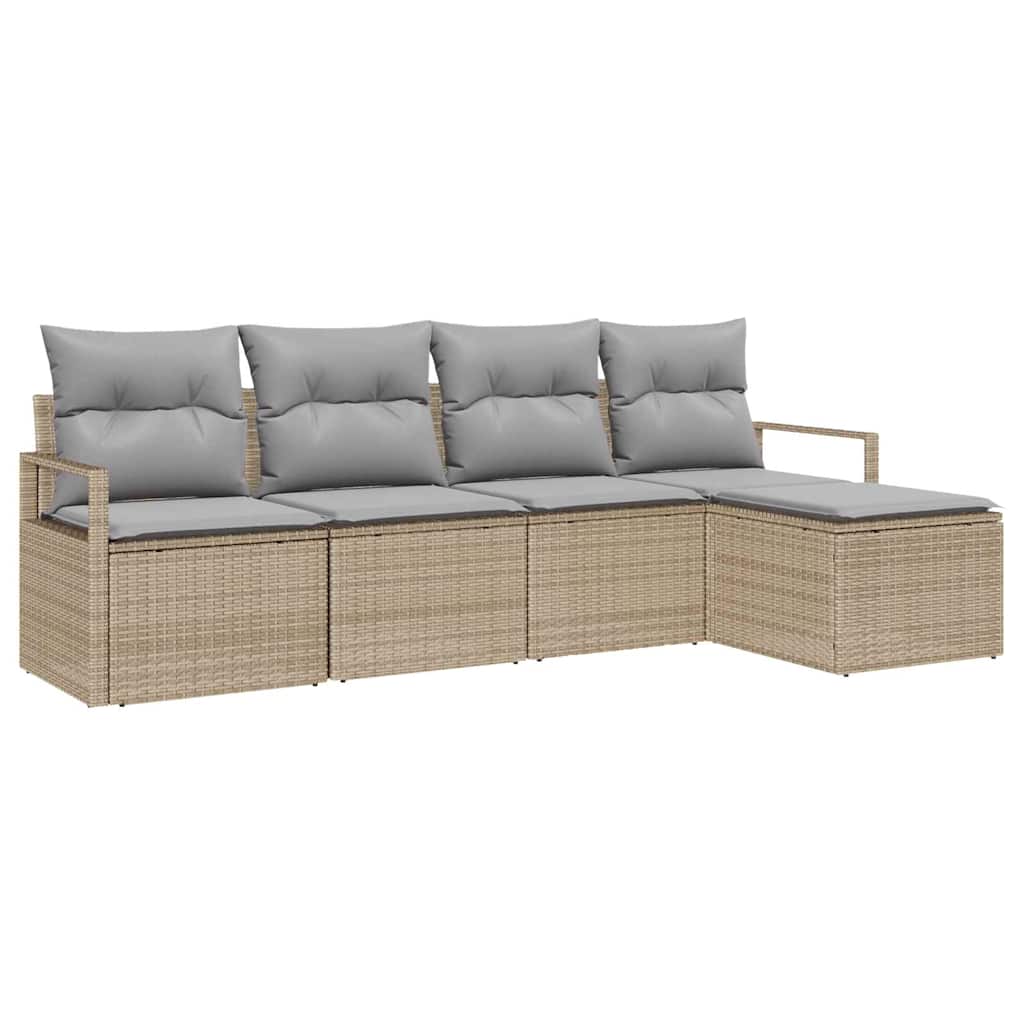Bankstel met kussen 5 pcs Beige poly rattan is nu te koop bij PeponiXL, paradijselijk wonen!