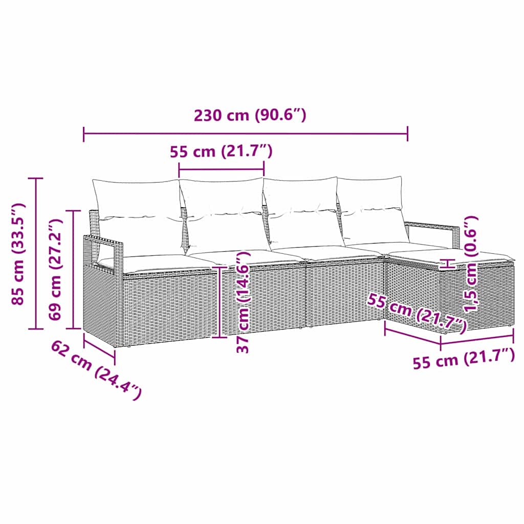 Bankstel met kussen 5 pcs Beige poly rattan is nu te koop bij PeponiXL, paradijselijk wonen!