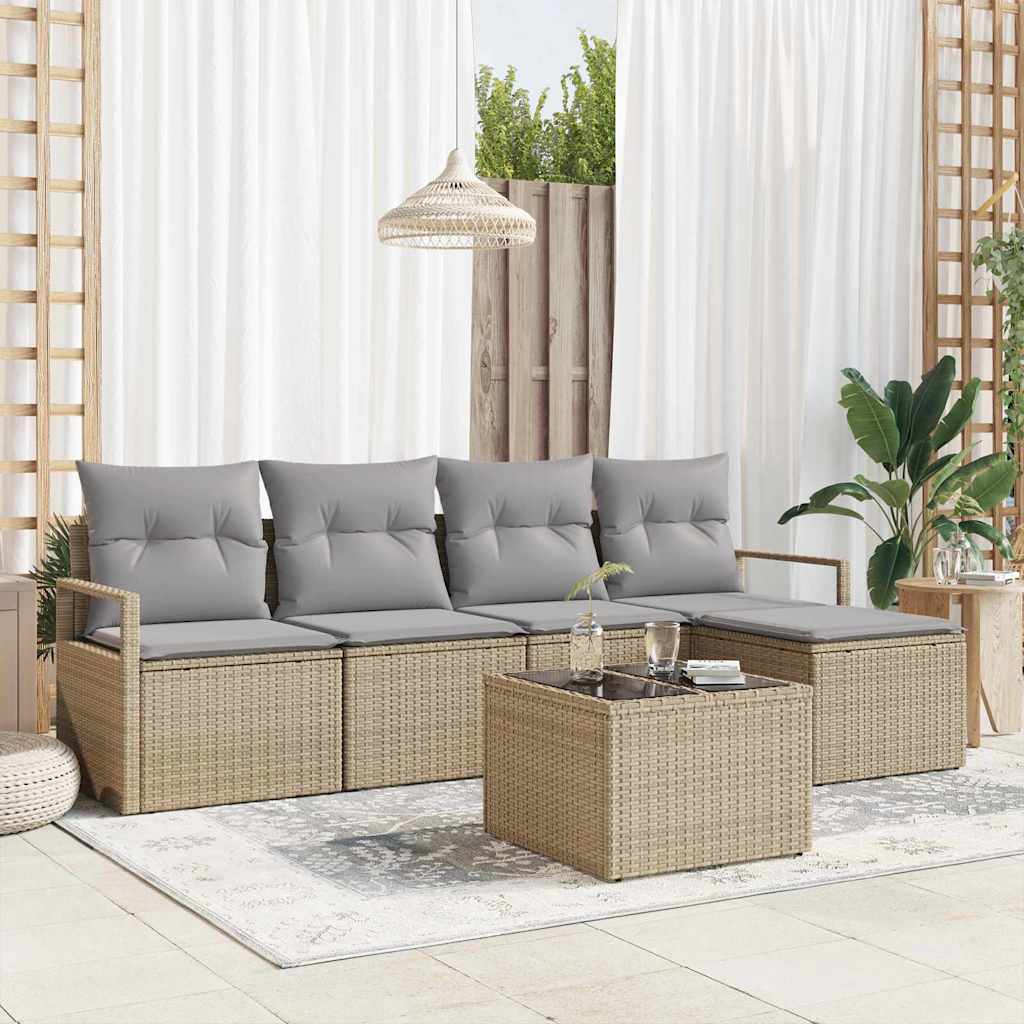 Bankstel met kussen 6 pcs Beige poly rattan is nu te koop bij PeponiXL, paradijselijk wonen!