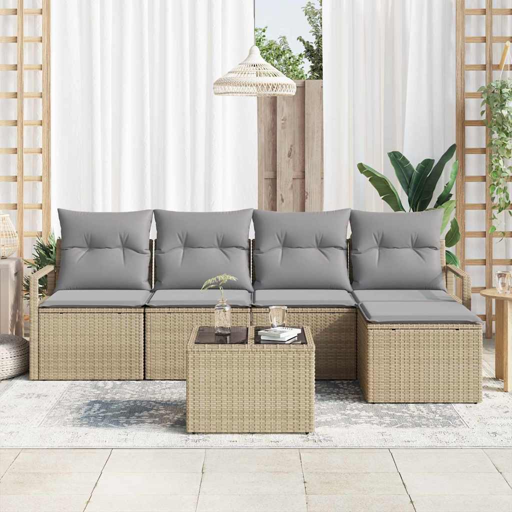 Bankstel met kussen 6 pcs Beige poly rattan is nu te koop bij PeponiXL, paradijselijk wonen!