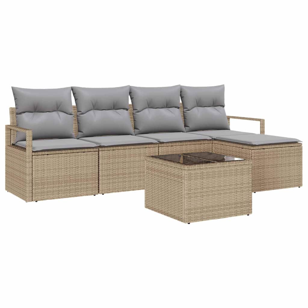 Bankstel met kussen 6 pcs Beige poly rattan is nu te koop bij PeponiXL, paradijselijk wonen!