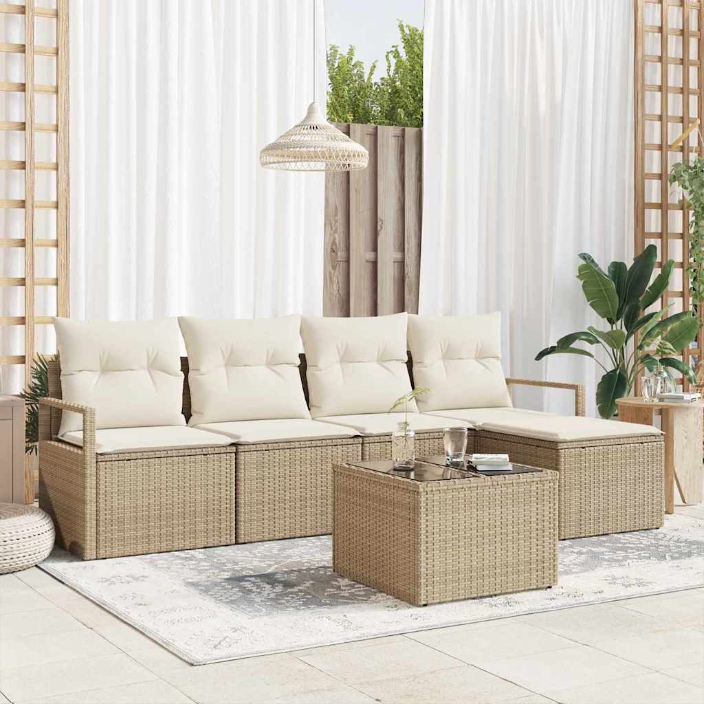 Bankstel met kussen 6 pcs Beige poly rattan