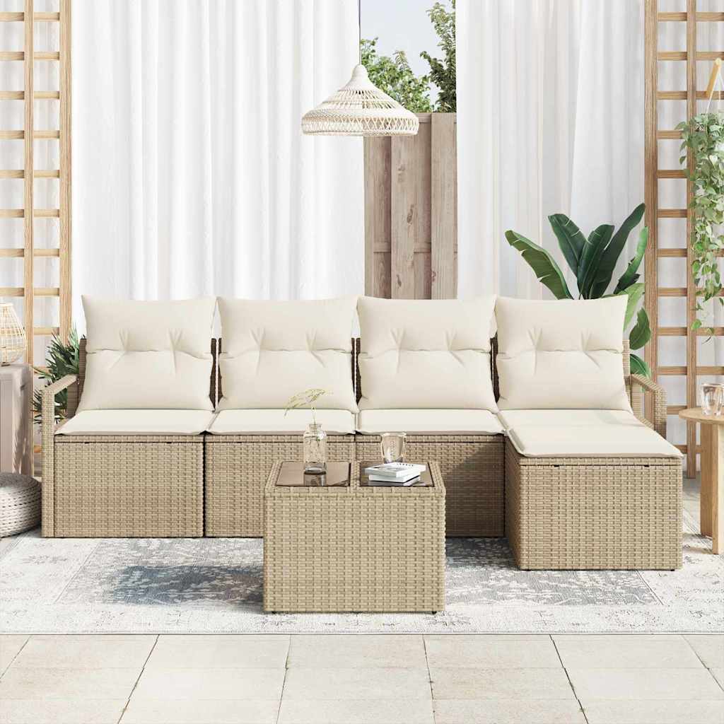 Bankstel met kussen 6 pcs Beige poly rattan