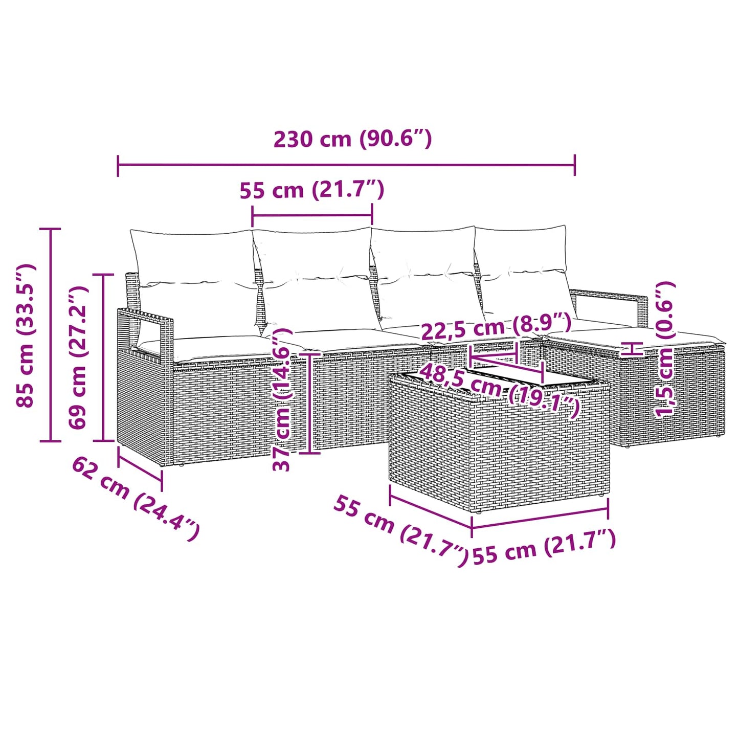 Bankstel met kussen 6 pcs Bruin poly rattan is nu te koop bij PeponiXL, paradijselijk wonen!
