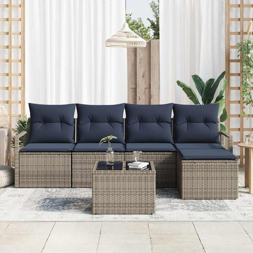 Bankstel met kussen 6 pcs Grijs poly rattan is nu te koop bij PeponiXL, paradijselijk wonen!