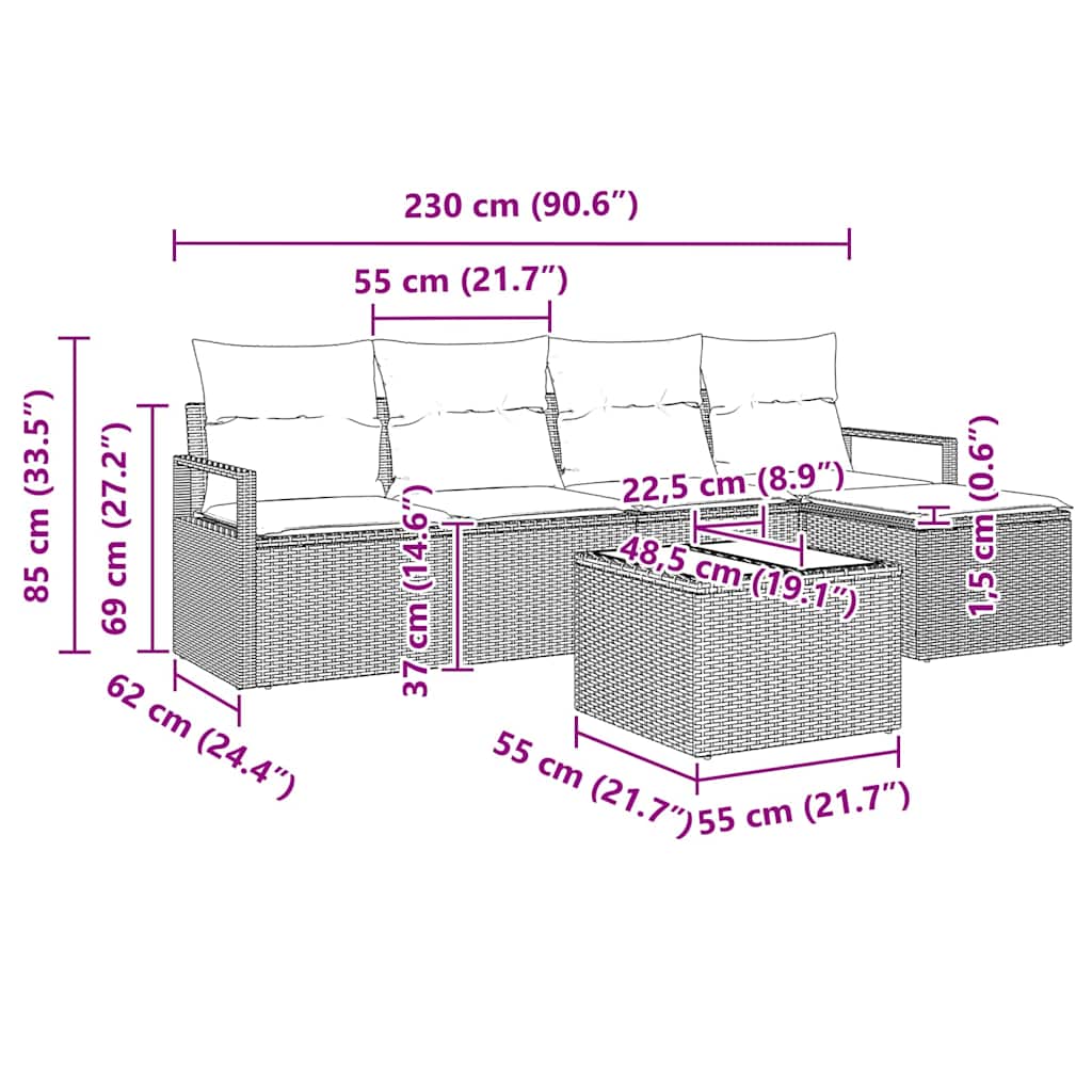 Bankstel met kussen 6 pcs Grijs poly rattan is nu te koop bij PeponiXL, paradijselijk wonen!