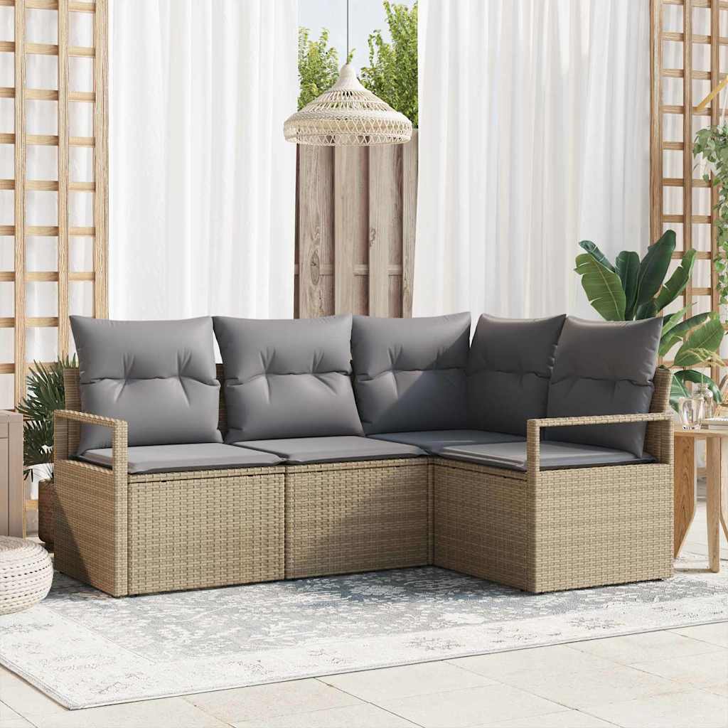 Bankstel 4 pcs Beige poly rattan is nu te koop bij PeponiXL, paradijselijk wonen!