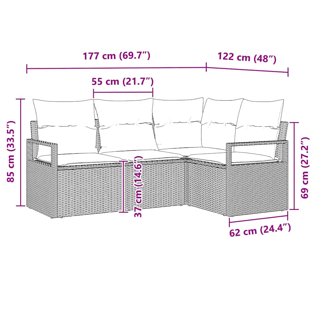 Bankstel 4 pcs Beige poly rattan is nu te koop bij PeponiXL, paradijselijk wonen!