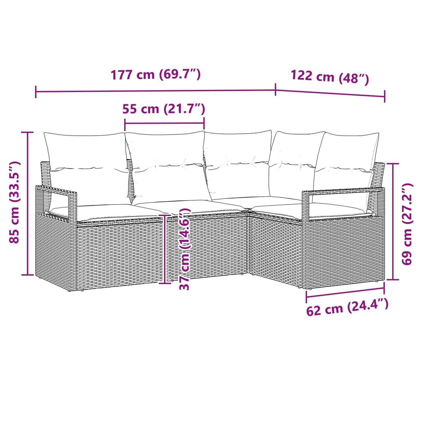 Bankstel 4 pcs Bruin poly rattan is nu te koop bij PeponiXL, paradijselijk wonen!