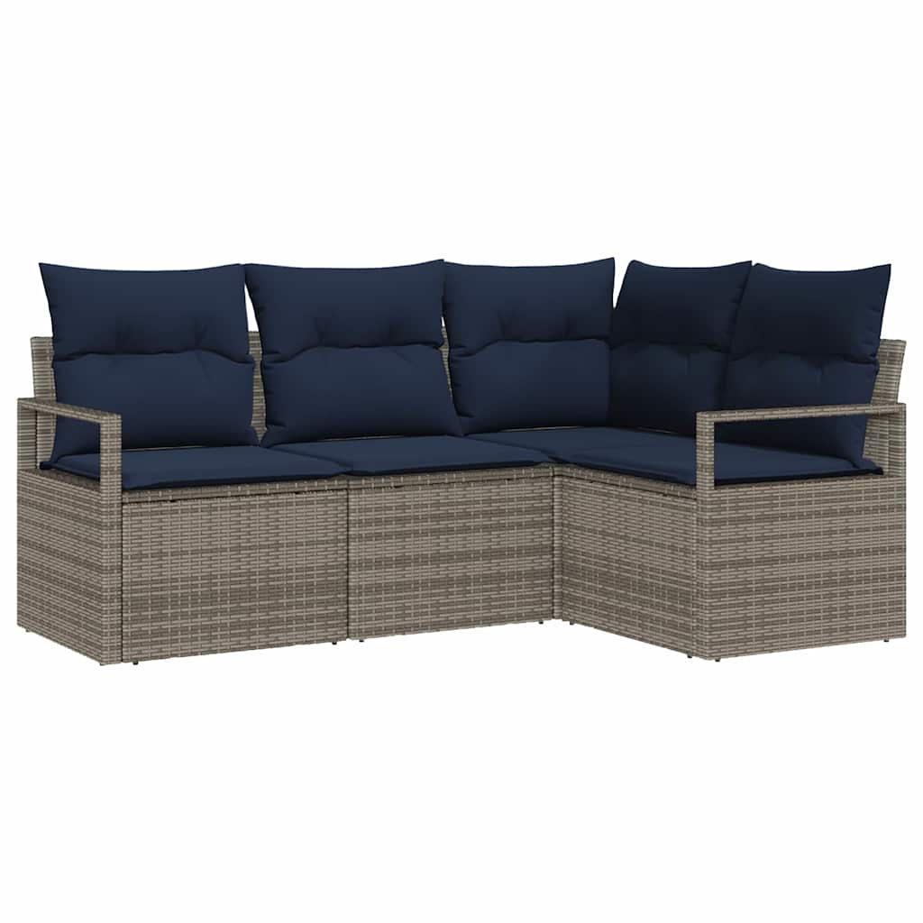 Bankstel met kussen 4 pcs Grijs poly rattan is nu te koop bij PeponiXL, paradijselijk wonen!