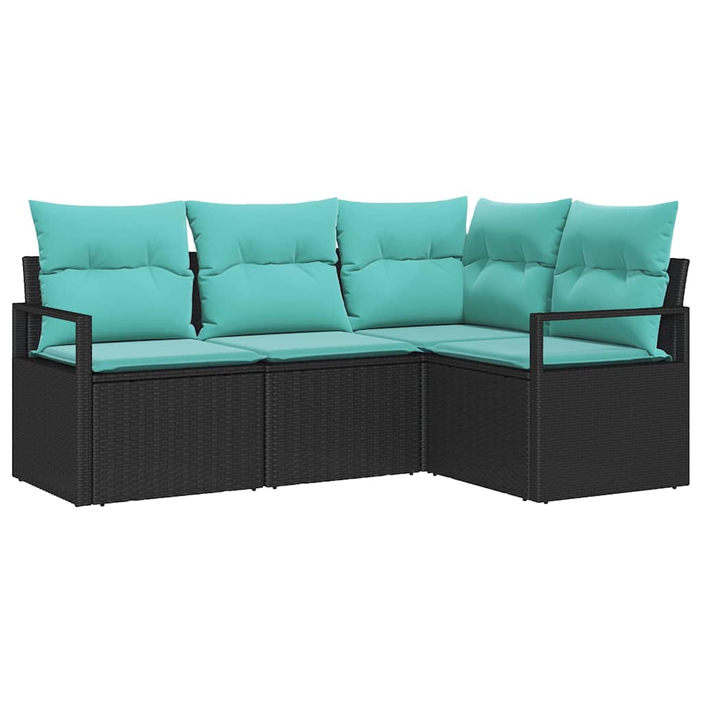 Bankstel 4 pcs Zwart poly rattan is nu te koop bij PeponiXL, paradijselijk wonen!