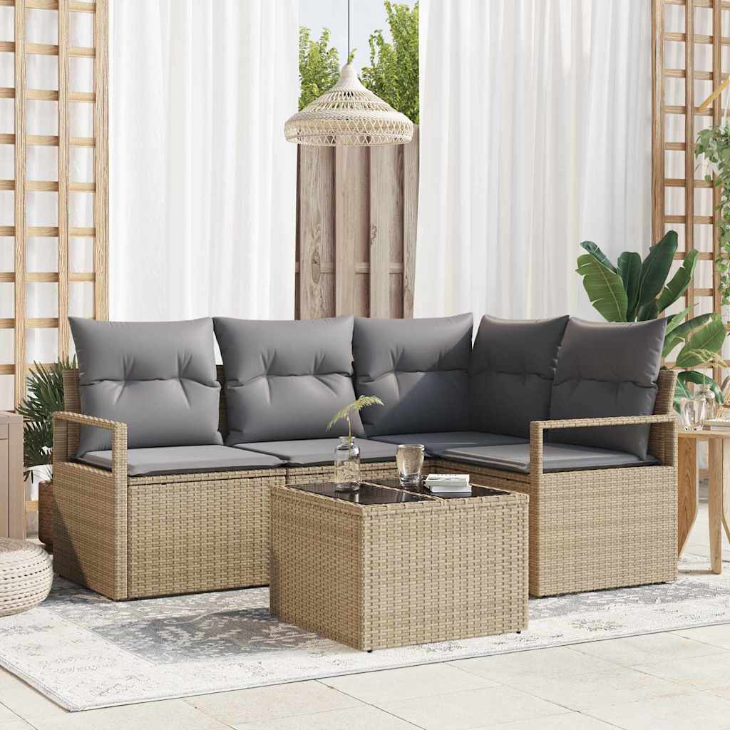 Bankstel 5 pcs Beige poly rattan is nu te koop bij PeponiXL, paradijselijk wonen!