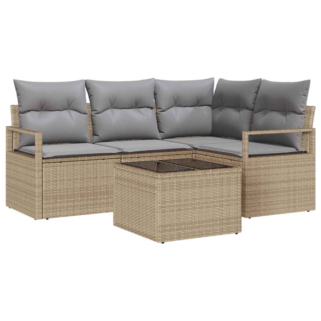 Bankstel 5 pcs Beige poly rattan is nu te koop bij PeponiXL, paradijselijk wonen!