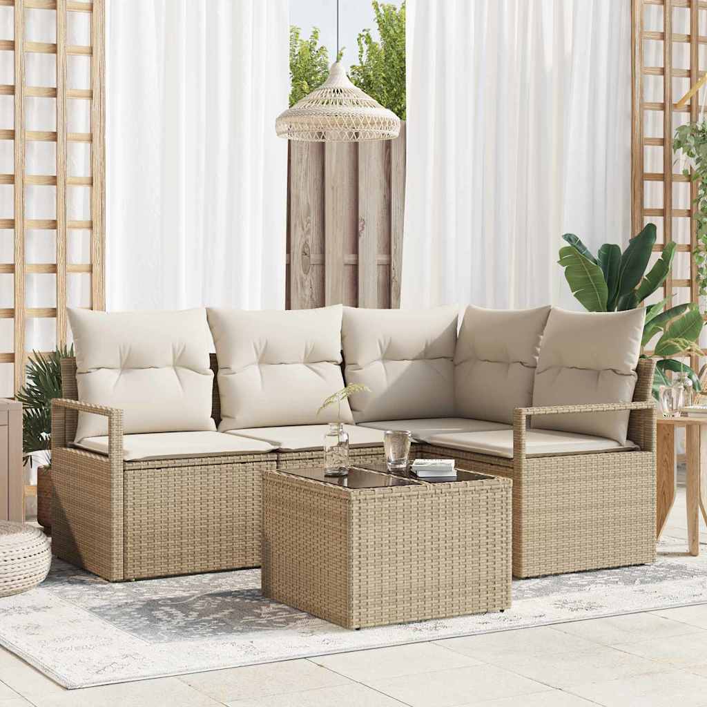 Bankstel 5 pcs Beige poly rattan is nu te koop bij PeponiXL, paradijselijk wonen!