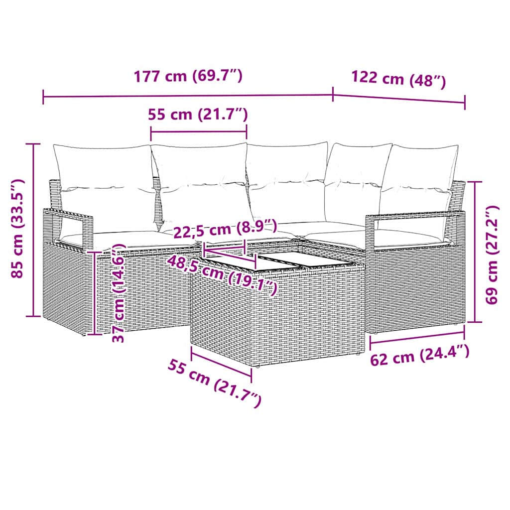 Bankstel 5 pcs Beige poly rattan is nu te koop bij PeponiXL, paradijselijk wonen!