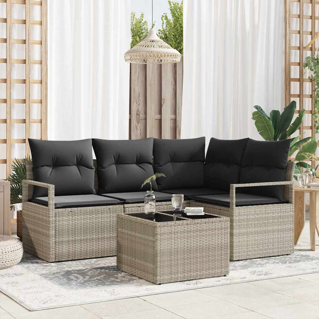 Bankstel 5 pcs Lichtgrijs poly rattan is nu te koop bij PeponiXL, paradijselijk wonen!
