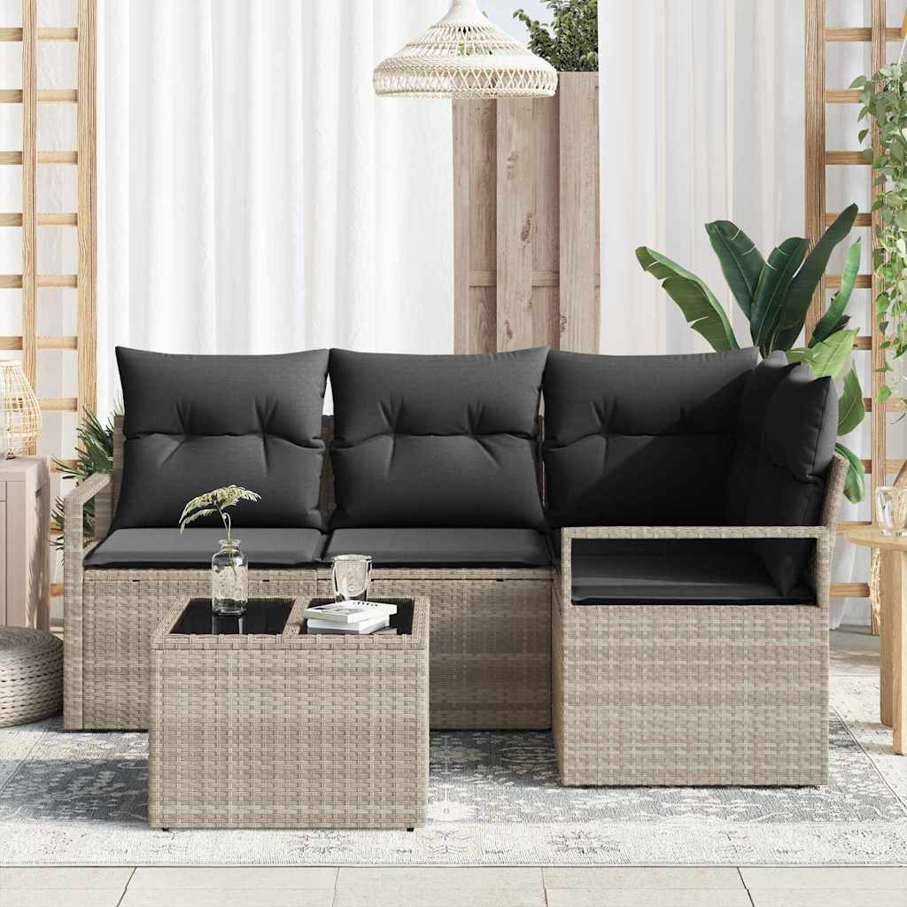 Bankstel 5 pcs Lichtgrijs poly rattan is nu te koop bij PeponiXL, paradijselijk wonen!