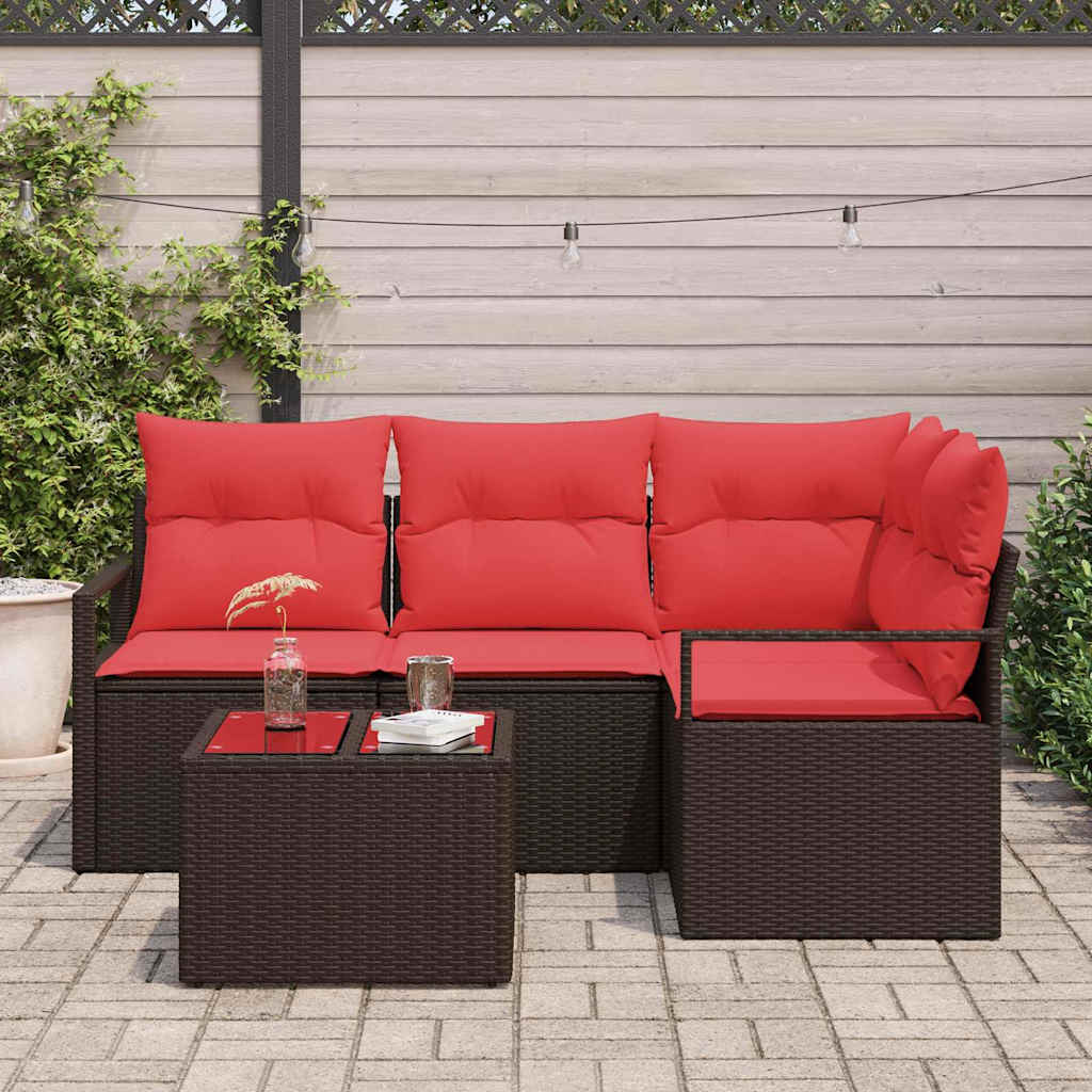 Bankstel met kussen 5 pcs Bruin poly rattan is nu te koop bij PeponiXL, paradijselijk wonen!