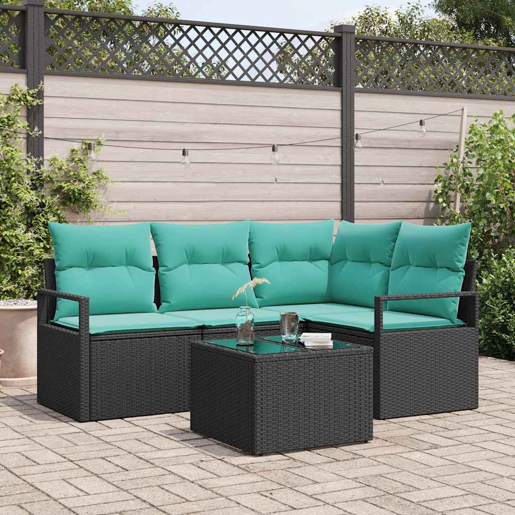 Bankstel met kussen 5 pcs Zwart poly rattan is nu te koop bij PeponiXL, paradijselijk wonen!