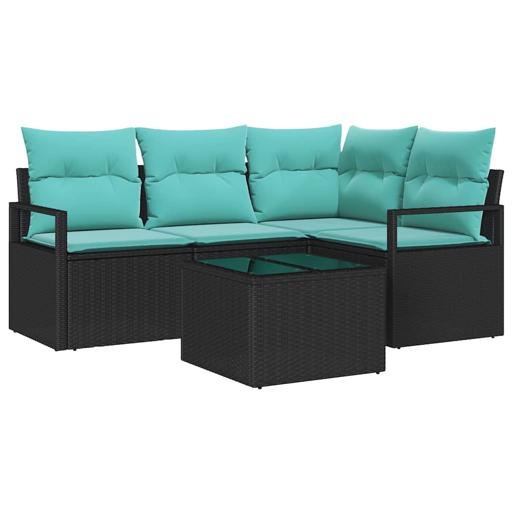 Bankstel met kussen 5 pcs Zwart poly rattan is nu te koop bij PeponiXL, paradijselijk wonen!
