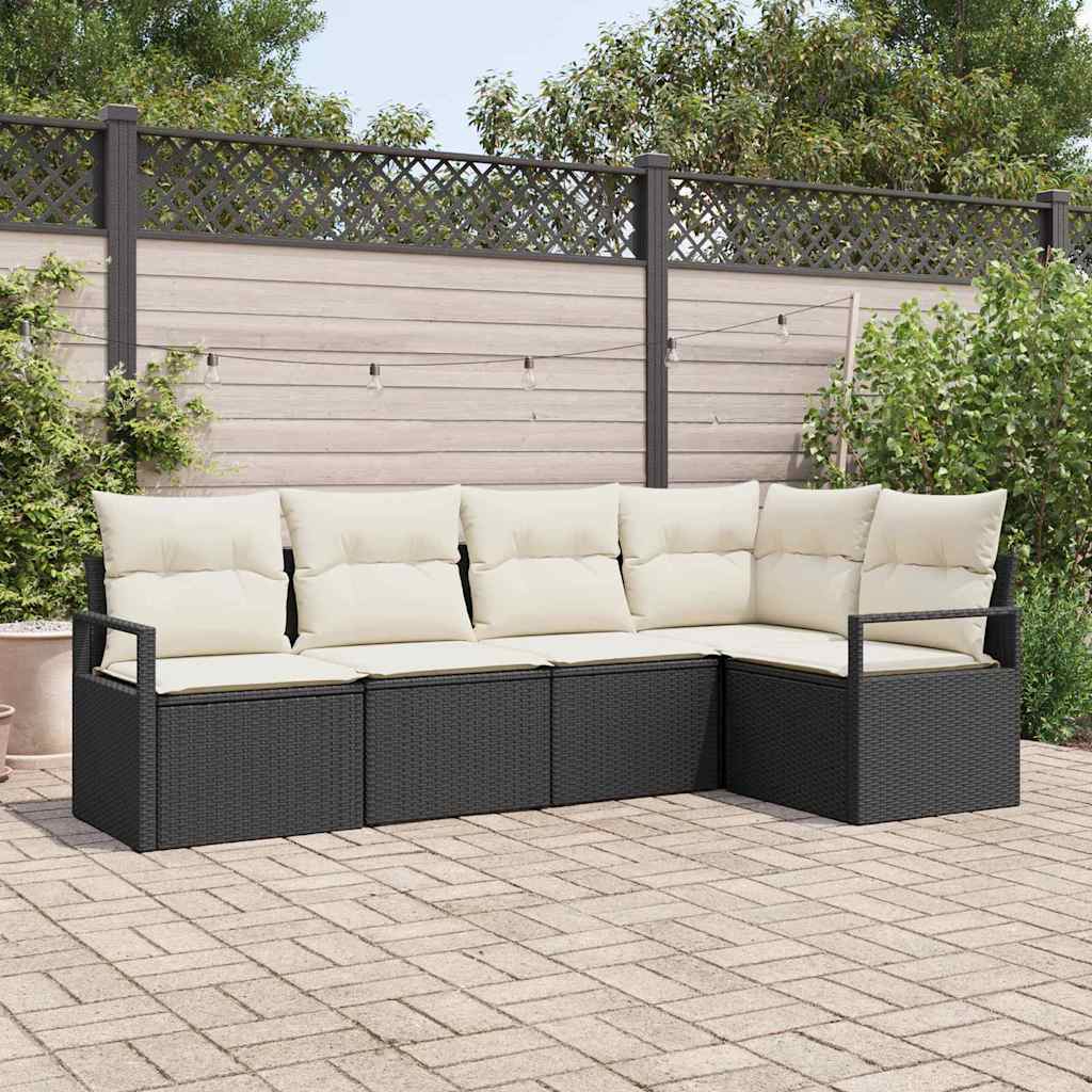 Bankstel met kussen 5 pcs Zwart poly rattan is nu te koop bij PeponiXL, paradijselijk wonen!