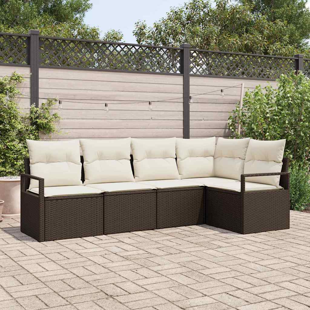 Bankstel met kussen 5 pcs Bruin poly rattan is nu te koop bij PeponiXL, paradijselijk wonen!