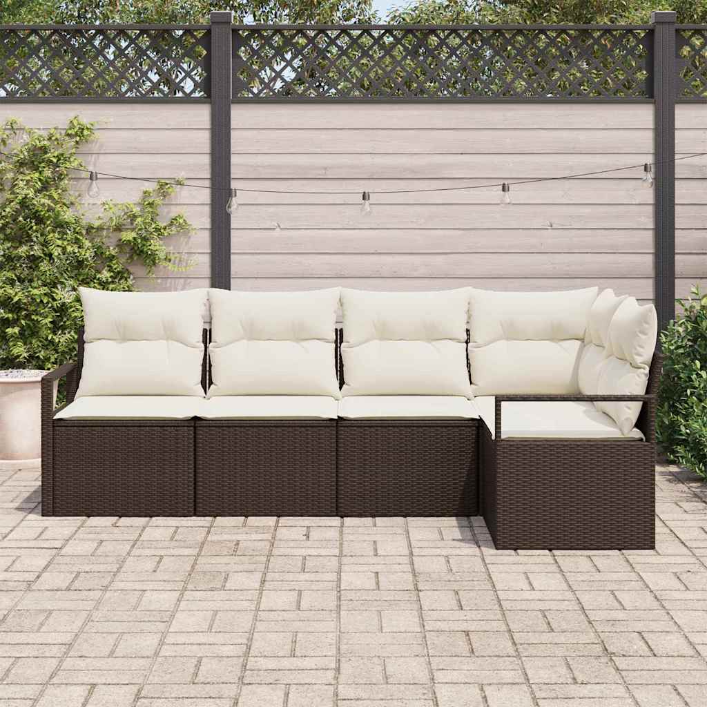Bankstel met kussen 5 pcs Bruin poly rattan is nu te koop bij PeponiXL, paradijselijk wonen!