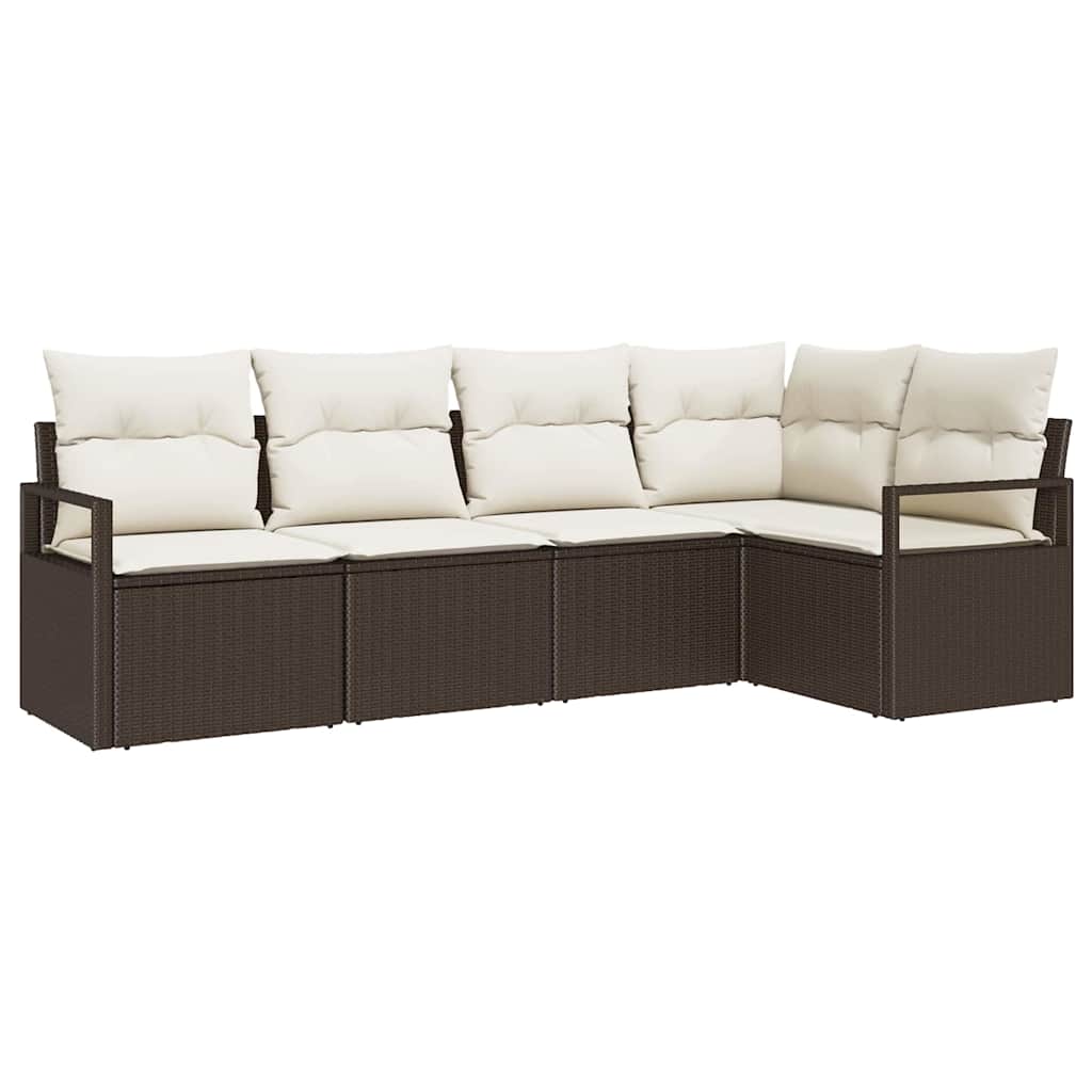 Bankstel met kussen 5 pcs Bruin poly rattan is nu te koop bij PeponiXL, paradijselijk wonen!
