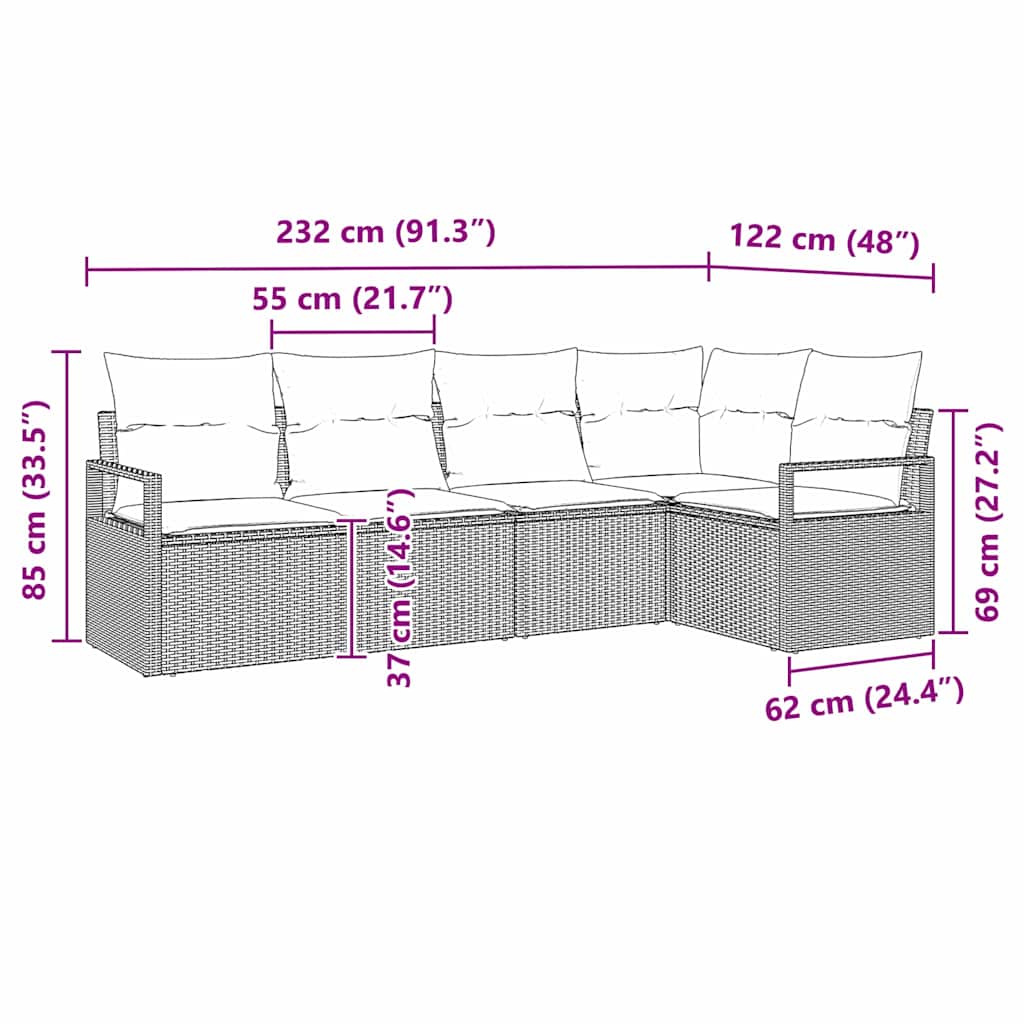 Bankstel 5 pcs Grijs poly rattan is nu te koop bij PeponiXL, paradijselijk wonen!