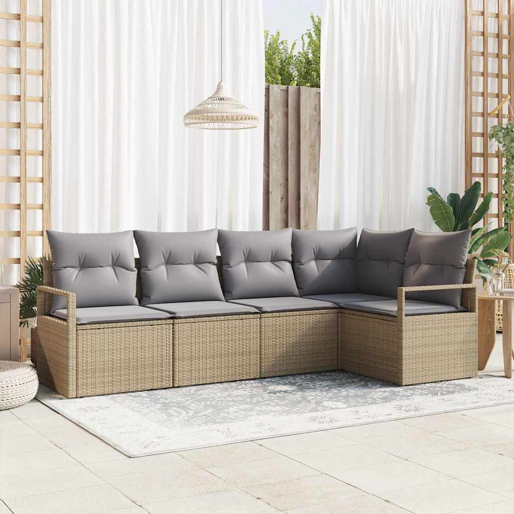 Bankstel met kussen 5 pcs Beige poly rattan is nu te koop bij PeponiXL, paradijselijk wonen!