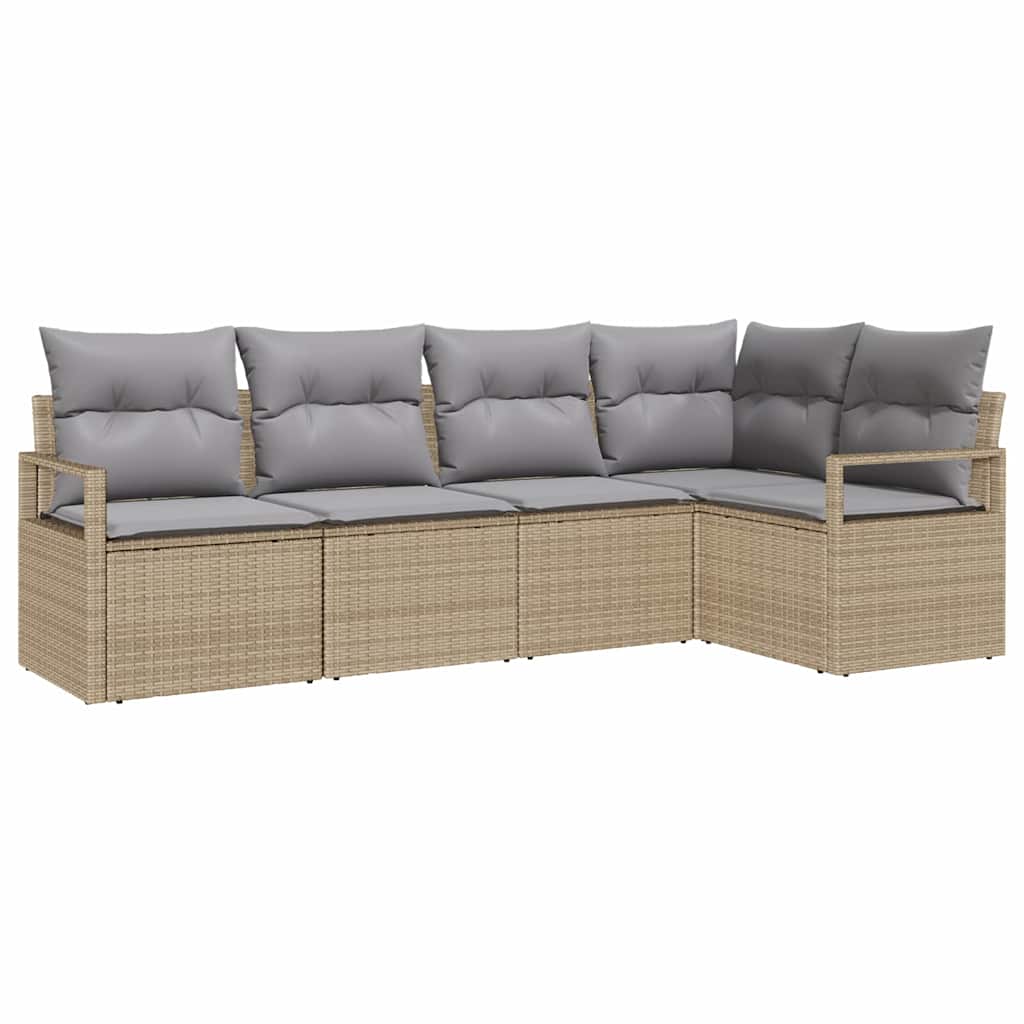 Bankstel met kussen 5 pcs Beige poly rattan is nu te koop bij PeponiXL, paradijselijk wonen!