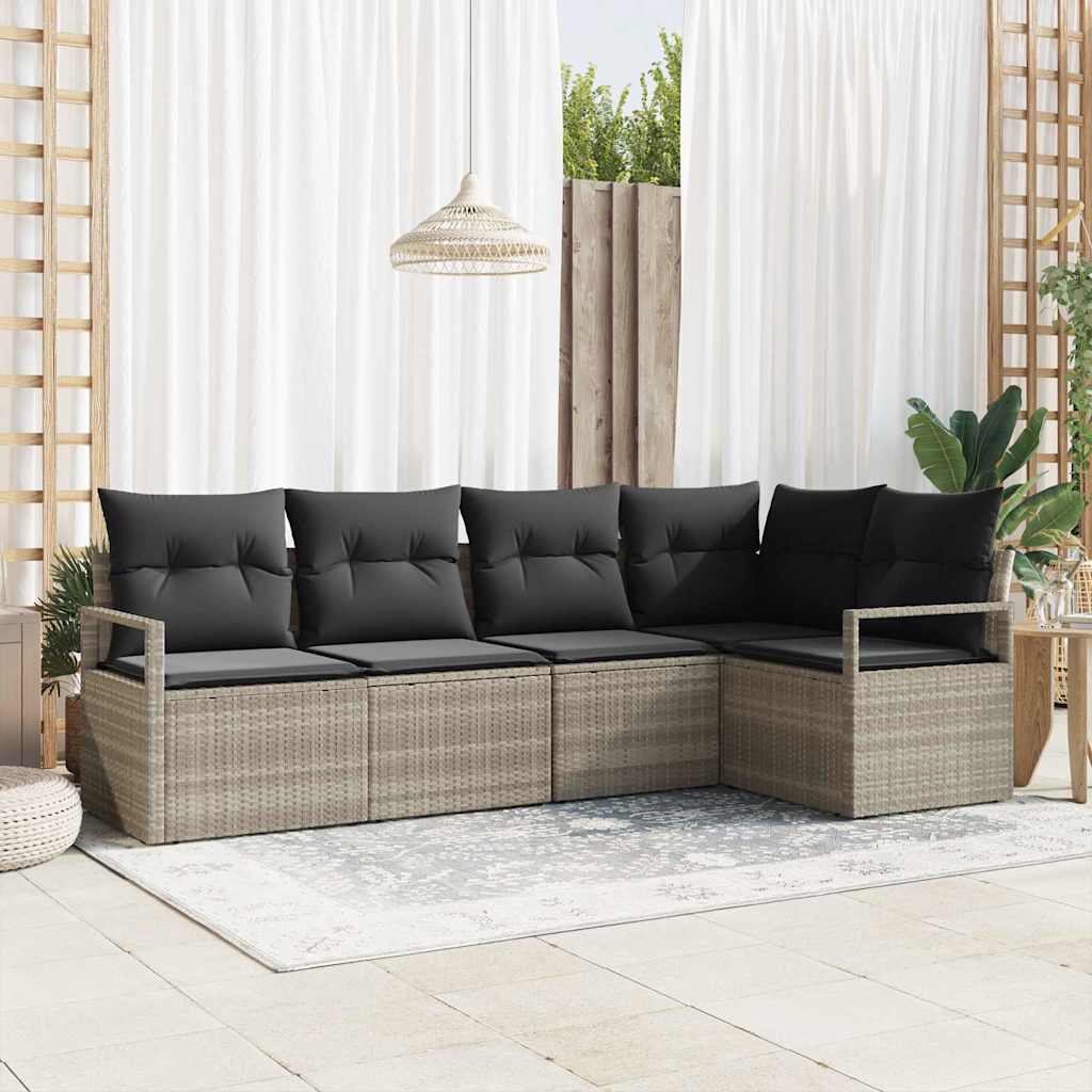 Bankstel met kussen 5 pcs Lichtgrijs poly rattan is nu te koop bij PeponiXL, paradijselijk wonen!