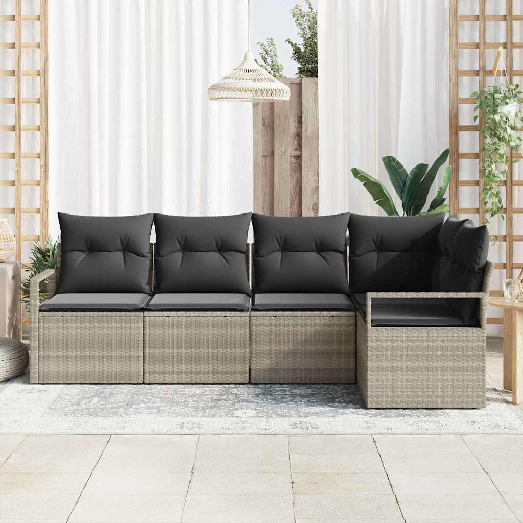 Bankstel met kussen 5 pcs Lichtgrijs poly rattan is nu te koop bij PeponiXL, paradijselijk wonen!