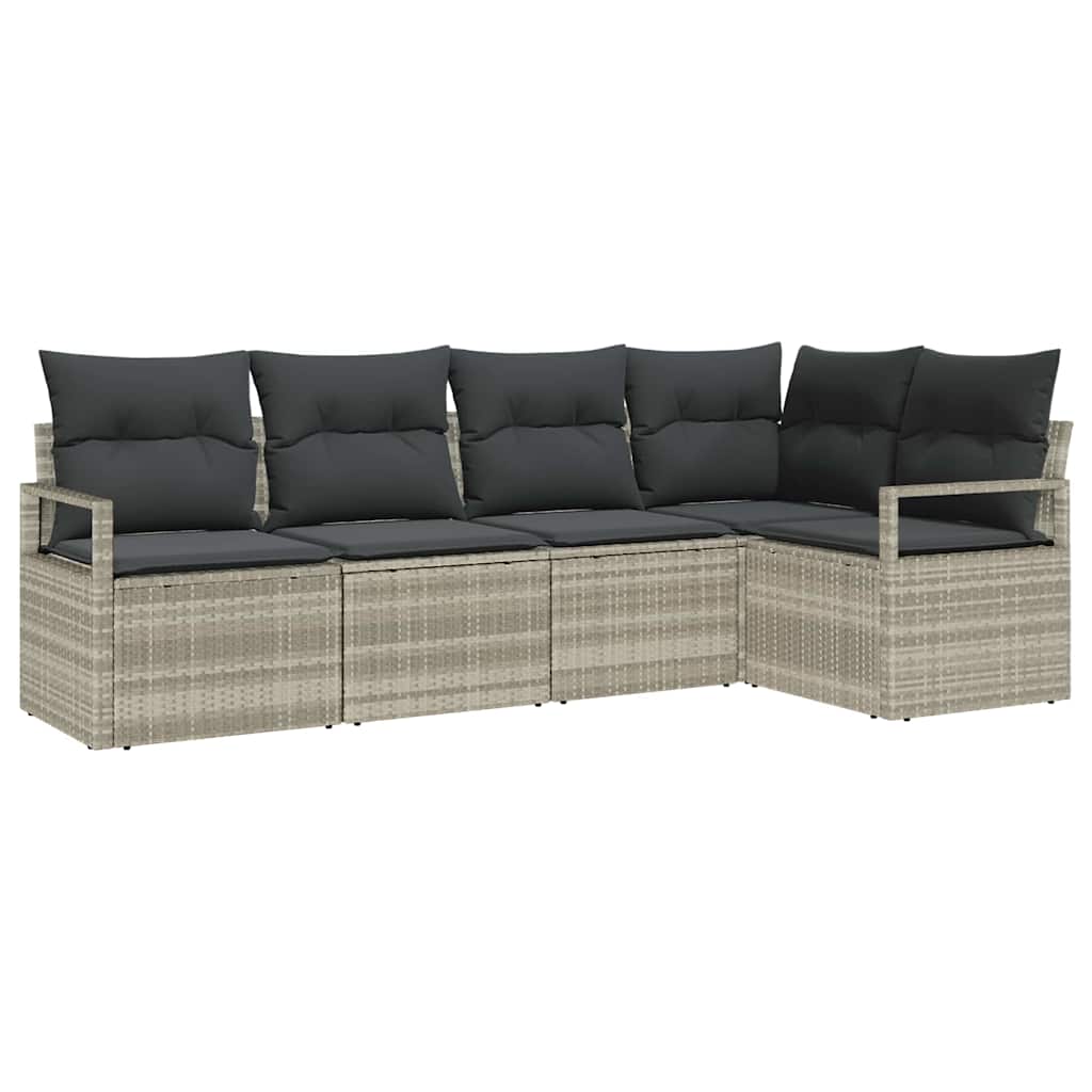Bankstel met kussen 5 pcs Lichtgrijs poly rattan is nu te koop bij PeponiXL, paradijselijk wonen!