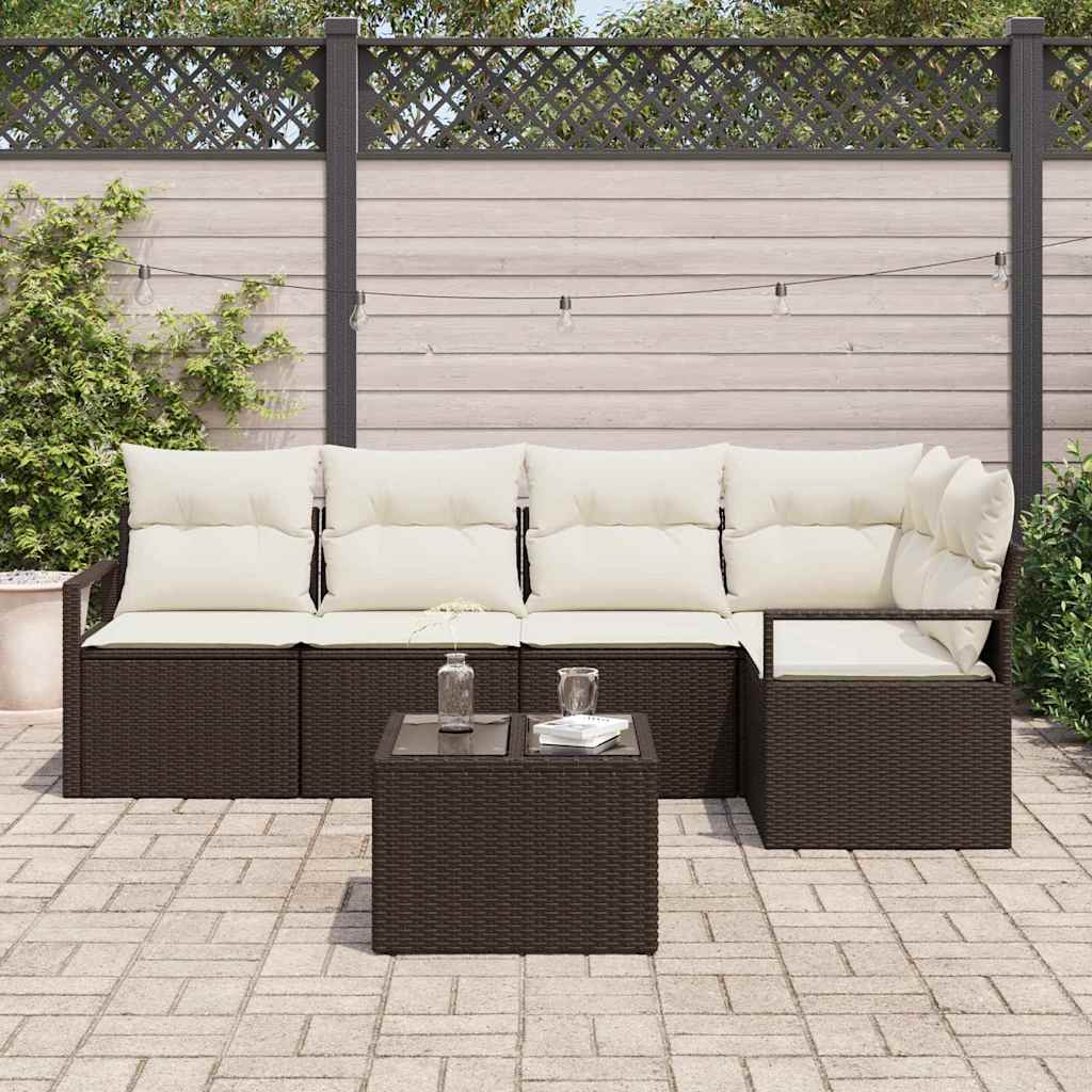 Bankstel met kussen 6 pcs Bruin poly rattan is nu te koop bij PeponiXL, paradijselijk wonen!