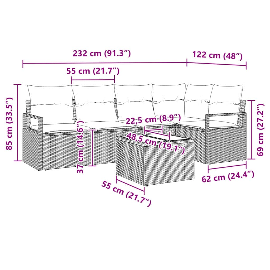 Bankstel 6 pcs Beige poly rattan is nu te koop bij PeponiXL, paradijselijk wonen!