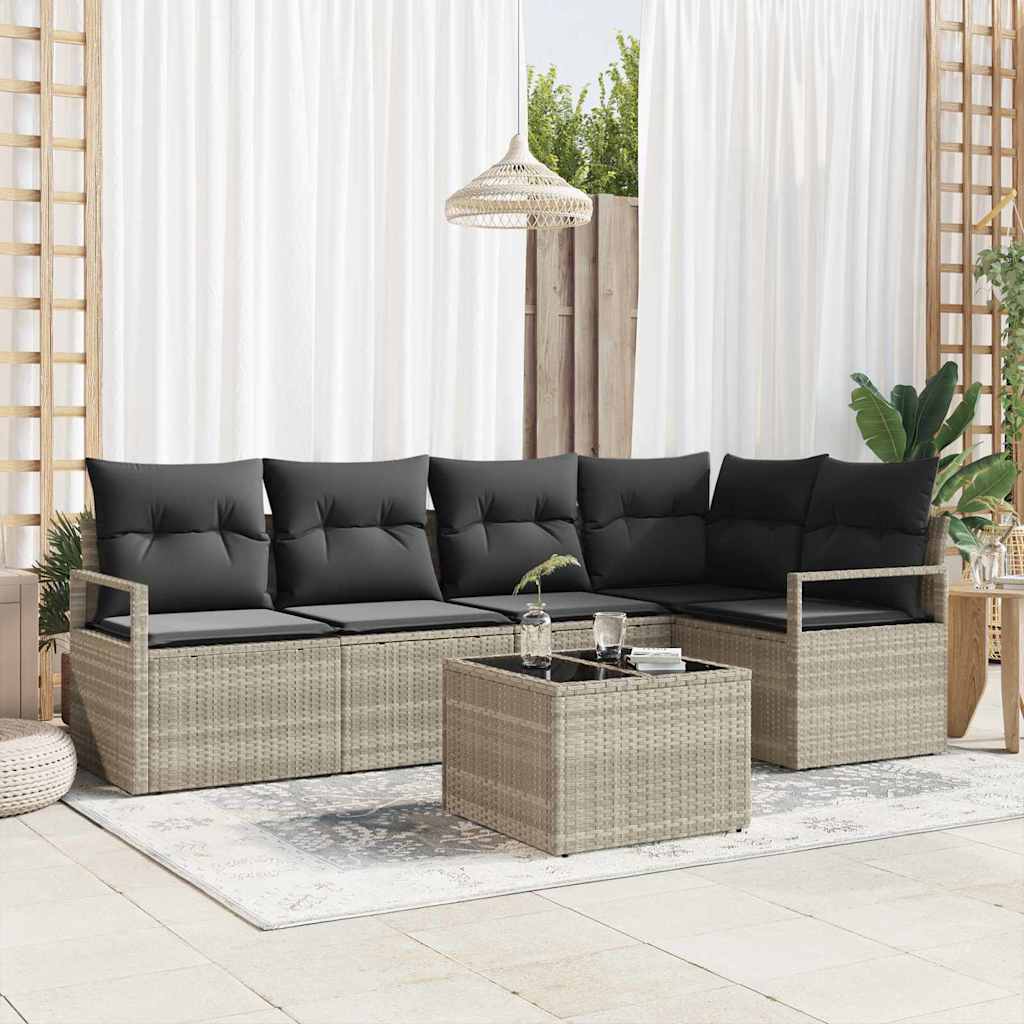 Bankstel met kussen 6 pcs Lichtgrijs poly rattan is nu te koop bij PeponiXL, paradijselijk wonen!
