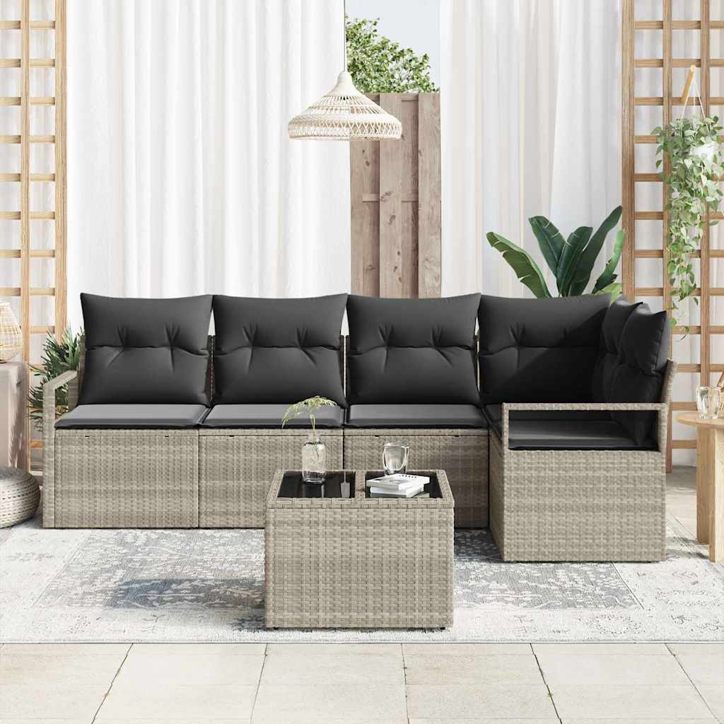 Bankstel met kussen 6 pcs Lichtgrijs poly rattan is nu te koop bij PeponiXL, paradijselijk wonen!