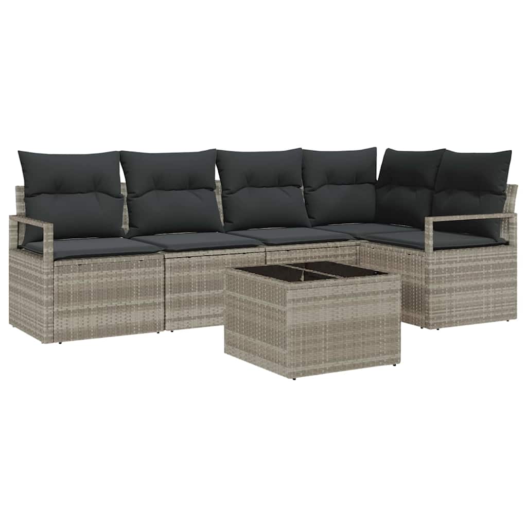 Bankstel met kussen 6 pcs Lichtgrijs poly rattan is nu te koop bij PeponiXL, paradijselijk wonen!