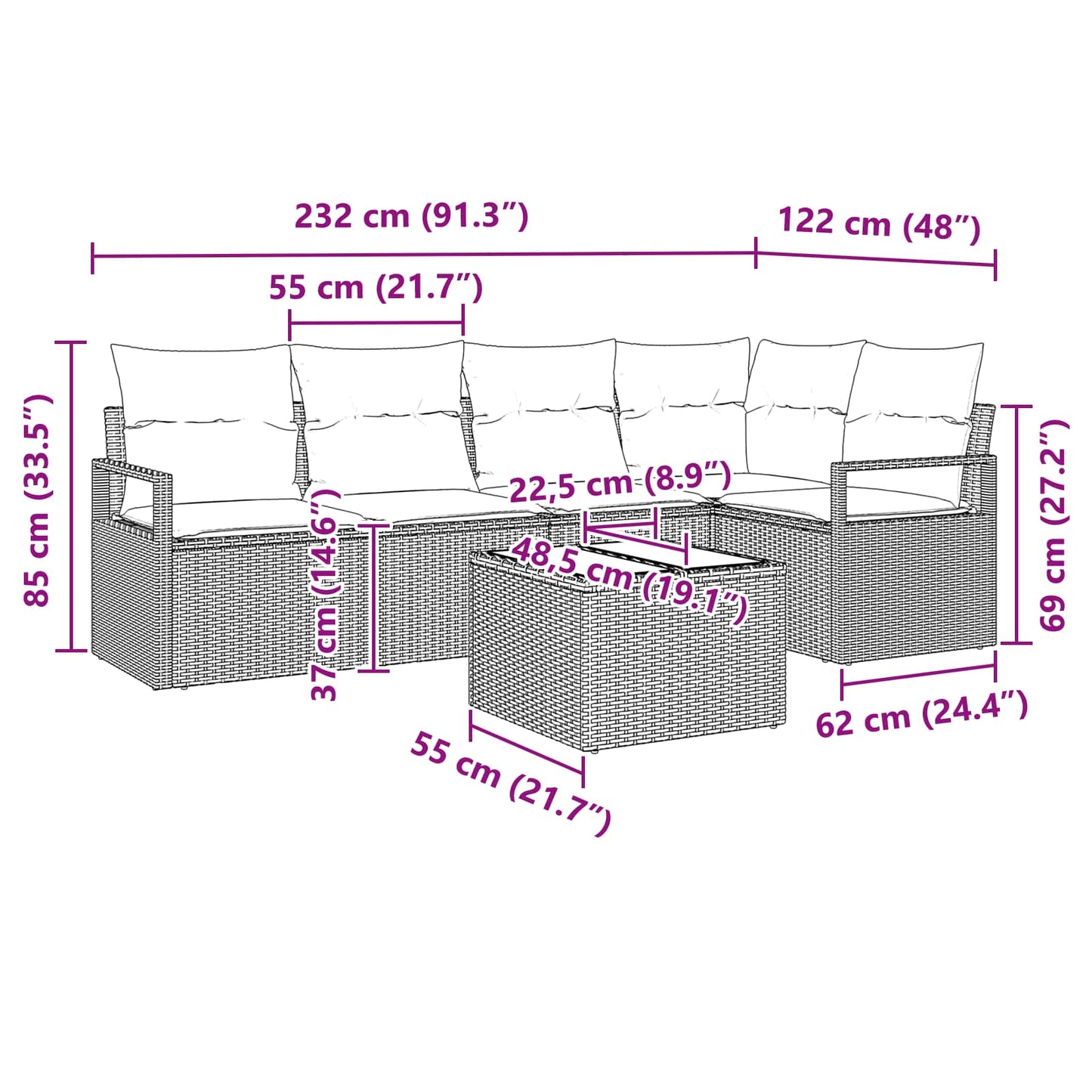 Bankstel 6 pcs Grijs poly rattan is nu te koop bij PeponiXL, paradijselijk wonen!