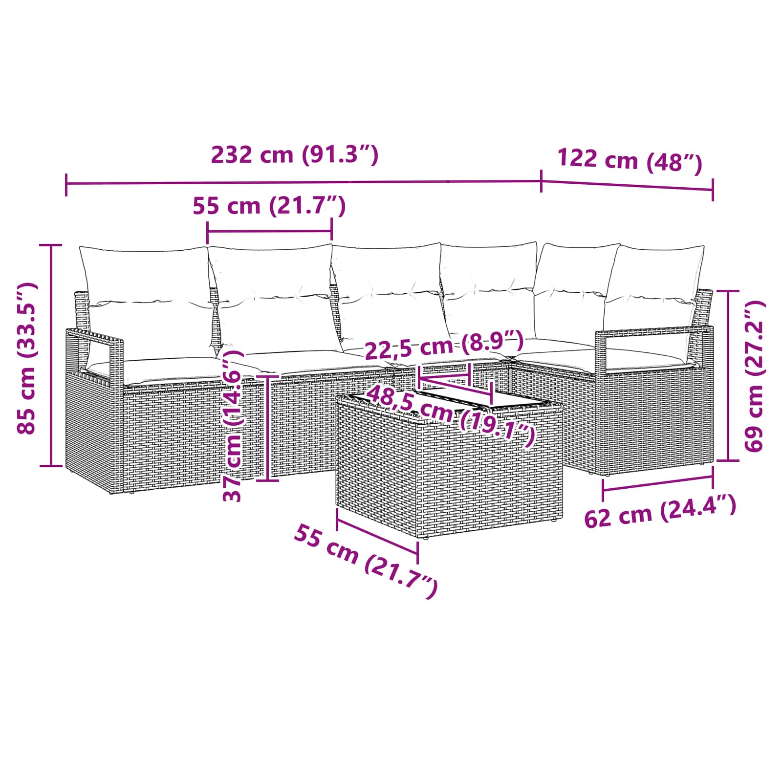 Bankstel 6 pcs Grijs poly rattan is nu te koop bij PeponiXL, paradijselijk wonen!