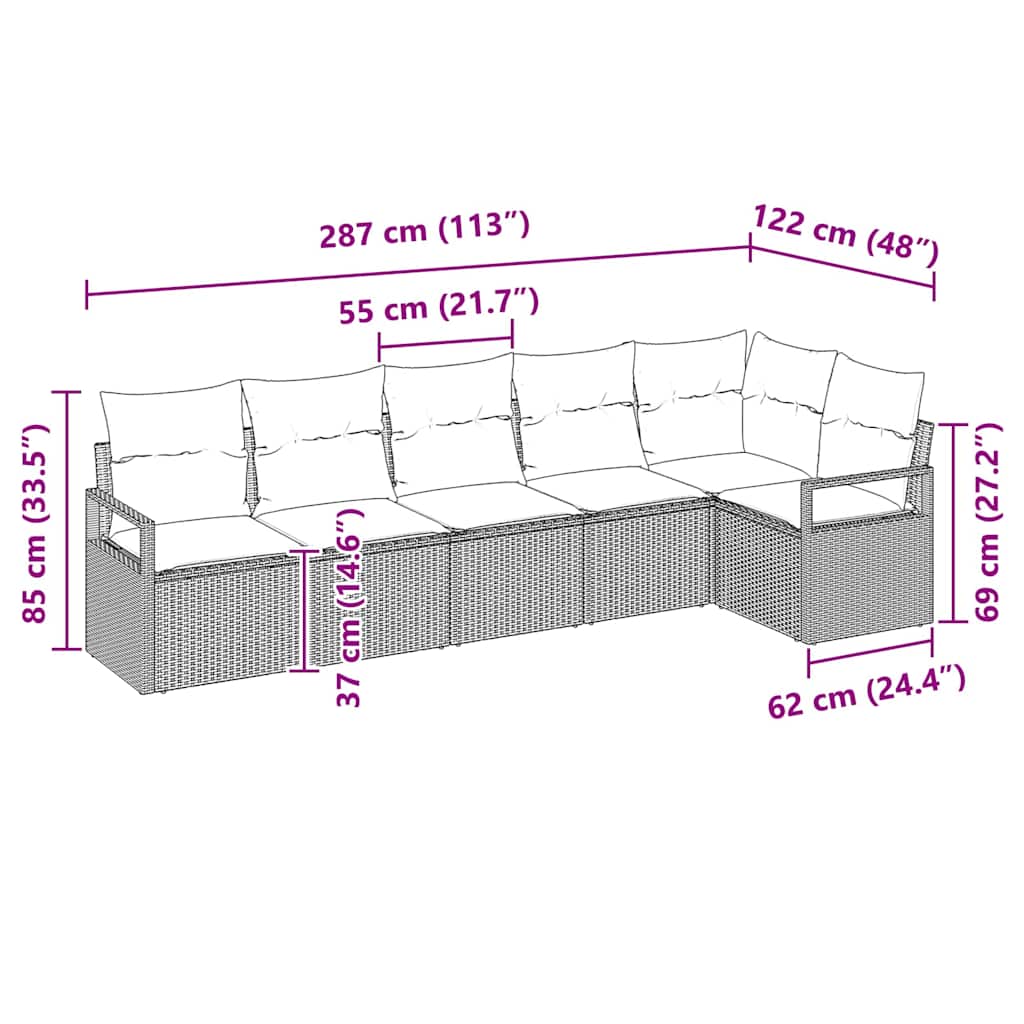 Bankstel 6 pcs Grijs poly rattan is nu te koop bij PeponiXL, paradijselijk wonen!