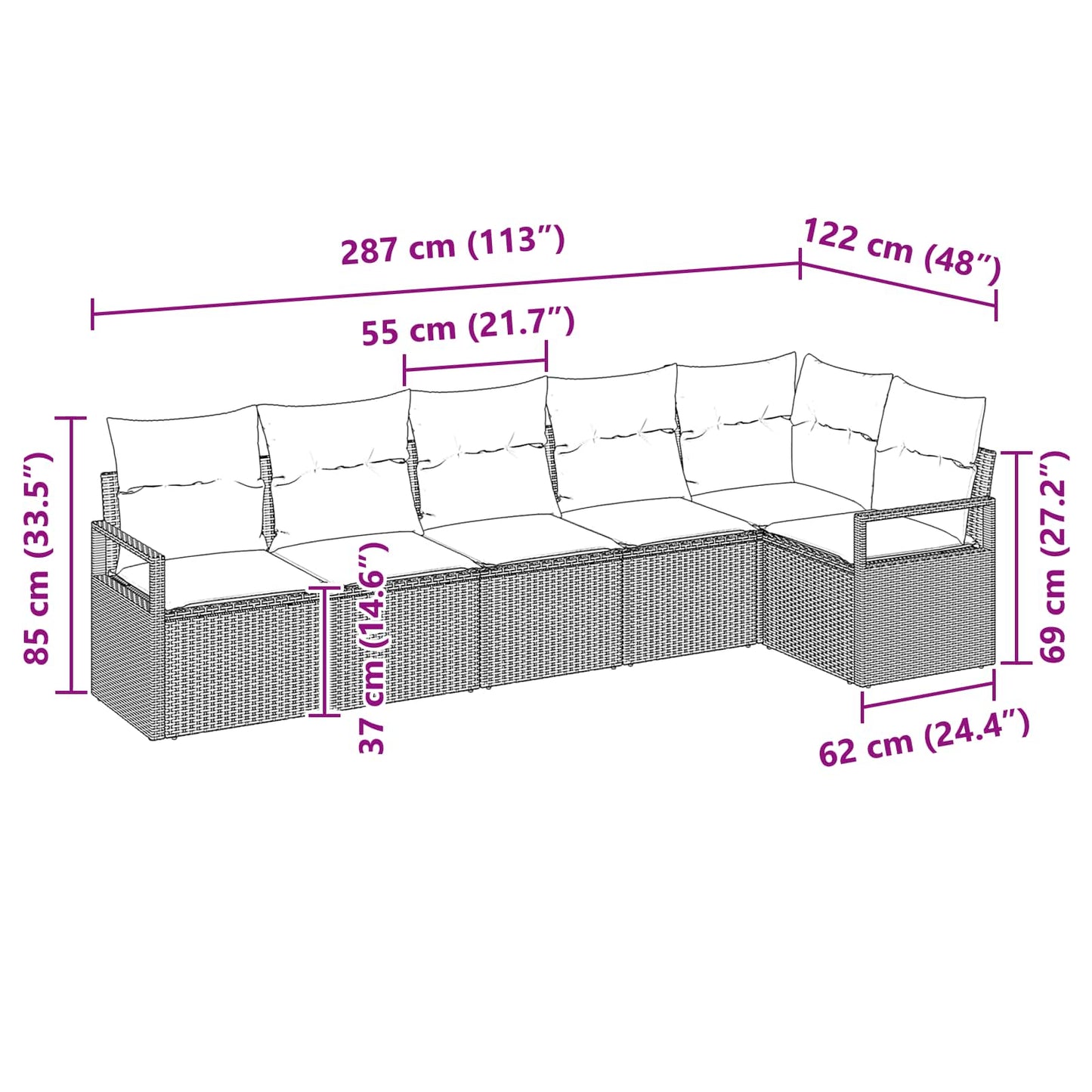 Bankstel 6 pcs Grijs poly rattan is nu te koop bij PeponiXL, paradijselijk wonen!