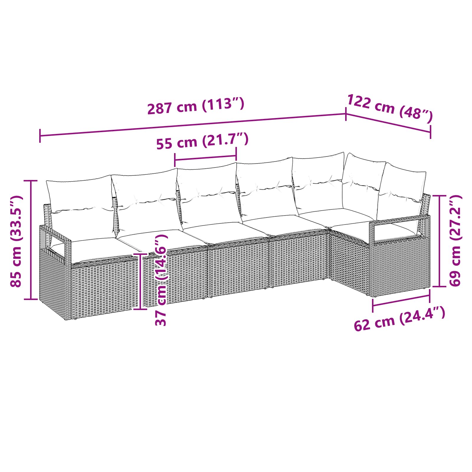 Bankstel 6 pcs Grijs poly rattan is nu te koop bij PeponiXL, paradijselijk wonen!