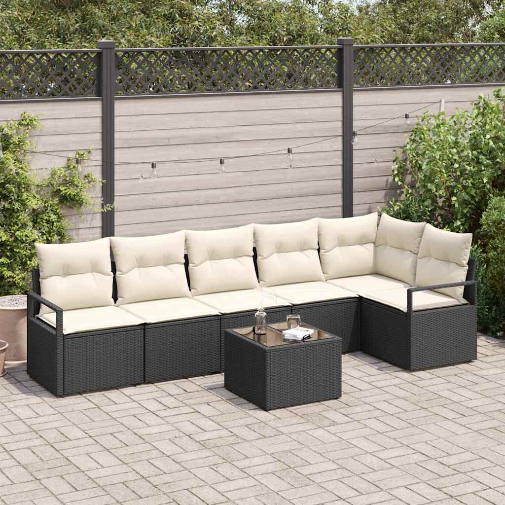 Bankstel met kussen 7 pcs Zwart poly rattan is nu te koop bij PeponiXL, paradijselijk wonen!