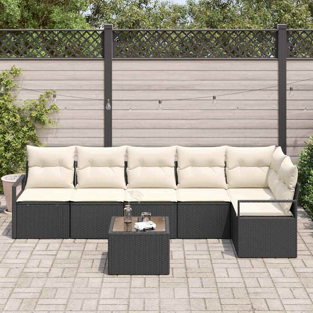 Bankstel met kussen 7 pcs Zwart poly rattan is nu te koop bij PeponiXL, paradijselijk wonen!