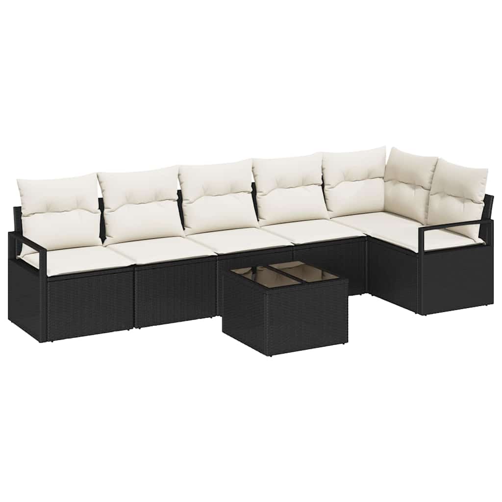 Bankstel met kussen 7 pcs Zwart poly rattan is nu te koop bij PeponiXL, paradijselijk wonen!